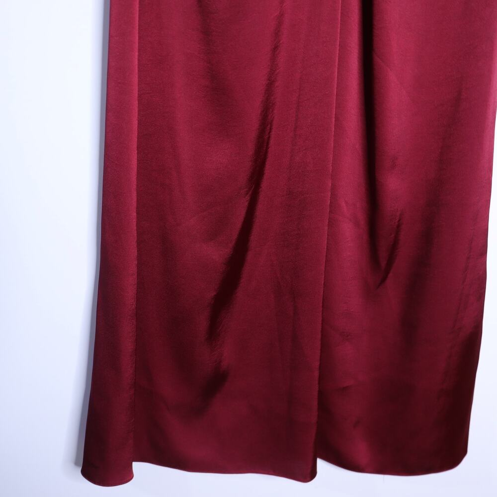 SANDRO Red Titanic Midi Dress Ruched Satin Bordeaux Sleeveless Women's 36/US 4 - Picture 5 of 11